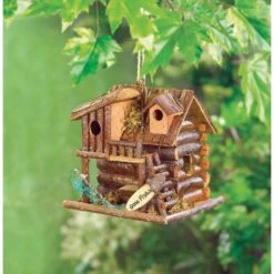Songbird Valley Fishing Cabin 8.25 In. H X 7 In. W X 7.8 In. L Wood Bird House