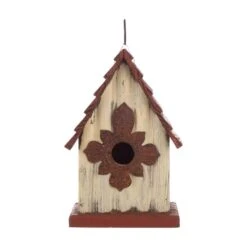Glitzhome 8.94 In. H X 4.53 In. W X 6.1 In. L Metal And Wood Bird House