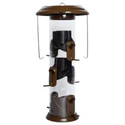 Nature's Way Funnel Flip-Top Wild Bird And Finch 6 Lb Metal/Plastic Tube Bird Feeder 6 Ports