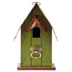 Glitzhome 10 In. H X 4.92 In. W X 5.71 In. L Metal And Wood Bird House