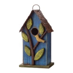 Glitzhome 9.84 In. H X 4.33 In. W X 5.12 In. L Metal And Wood Bird House