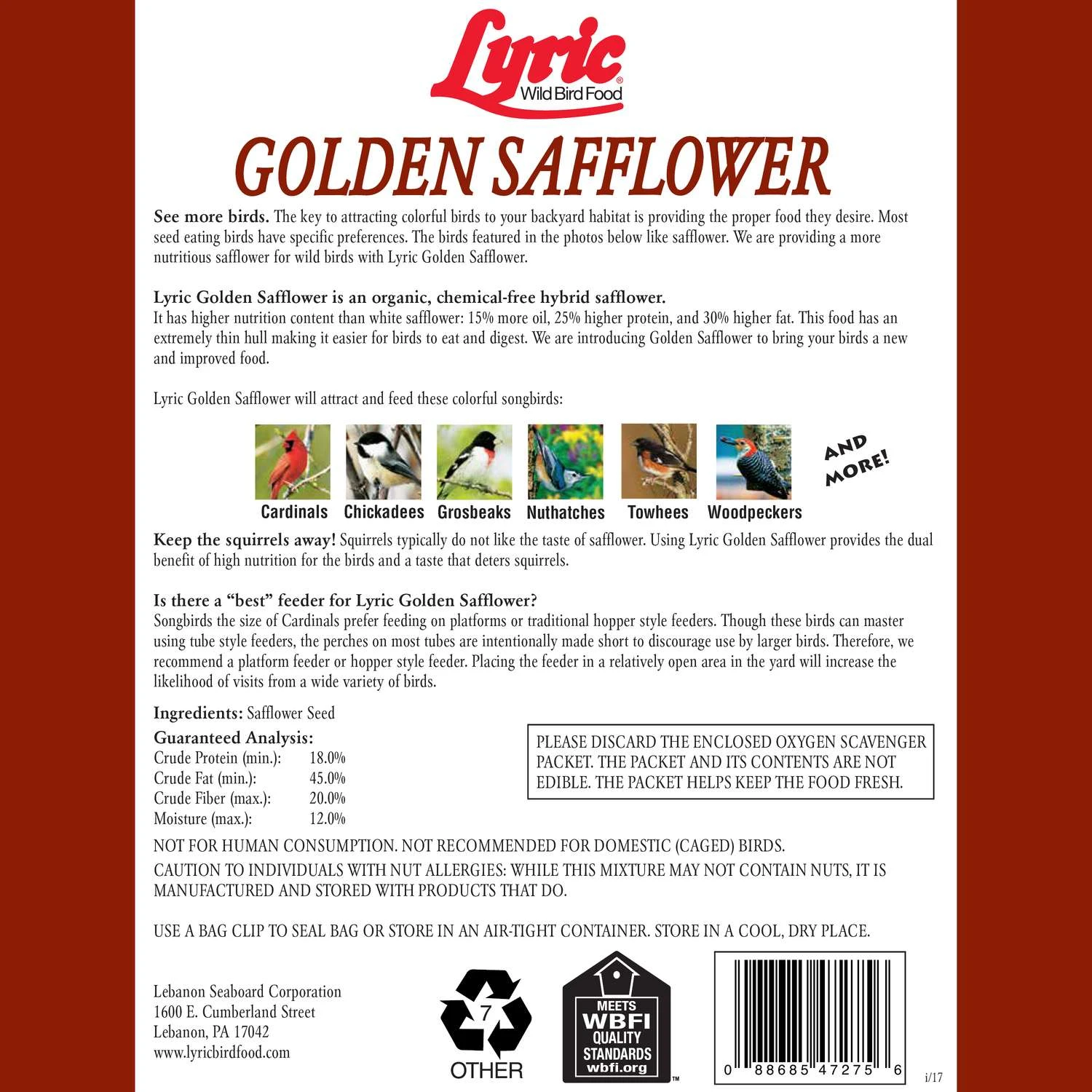 Lyric Assorted Species Safflower Seeds Wild Bird Food 5 Lb 3 Lyric Assorted Species Safflower Seeds Wild Bird Food 5 Lb - Image 3