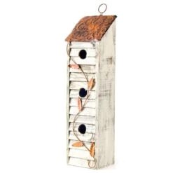 Glitzhome 18 In. H X 4 In. W X 5-1/8 In. L Metal And Wood Bird House