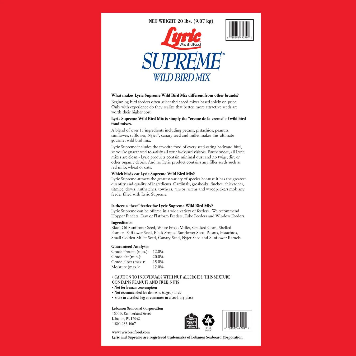 Lyric Supreme Assorted Species Sunflower Seeds Wild Bird Food 20 Lb 3 Lyric Supreme Assorted Species Sunflower Seeds Wild Bird Food 20 Lb - Image 3