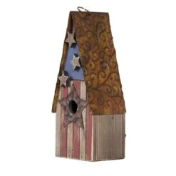 Glitzhome 12.4 In. H X 3.94 In. W X 4.53 In. L Metal And Wood Bird House